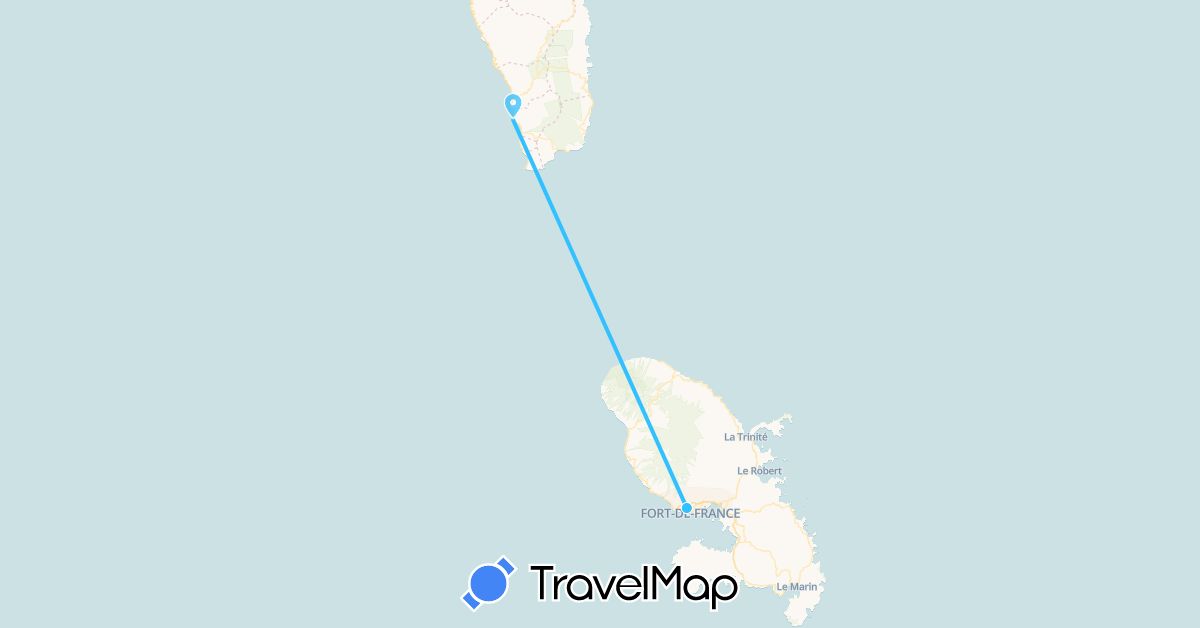 TravelMap itinerary: driving, boat in Dominica, France (Europe, North America)